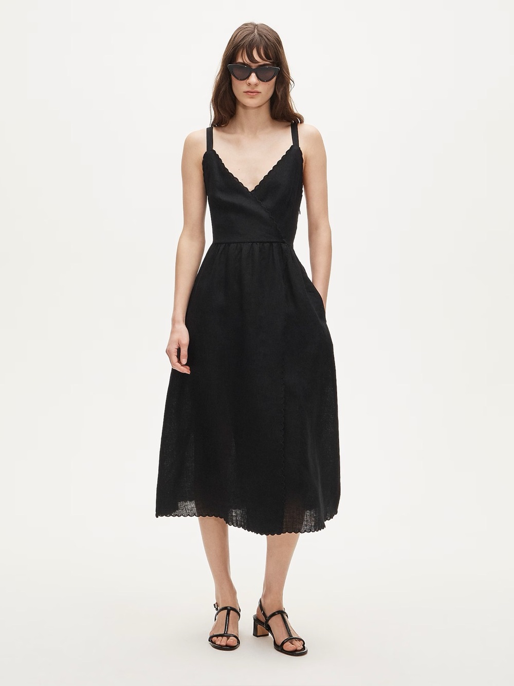 J.Crew Linen faux-wrap scallop-trim dress CS013